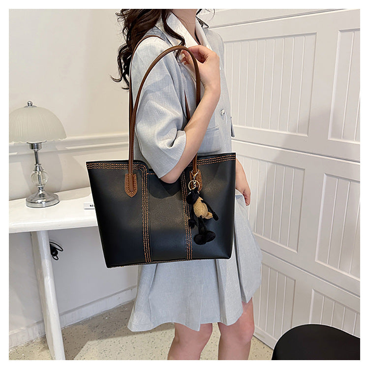 DIY PU Leather Tote Bag Kit for Beginners – Handmade Shoulder Handbag with Video Tutorial, Pre-Cut Materials, Khaki/White/Brown/Black