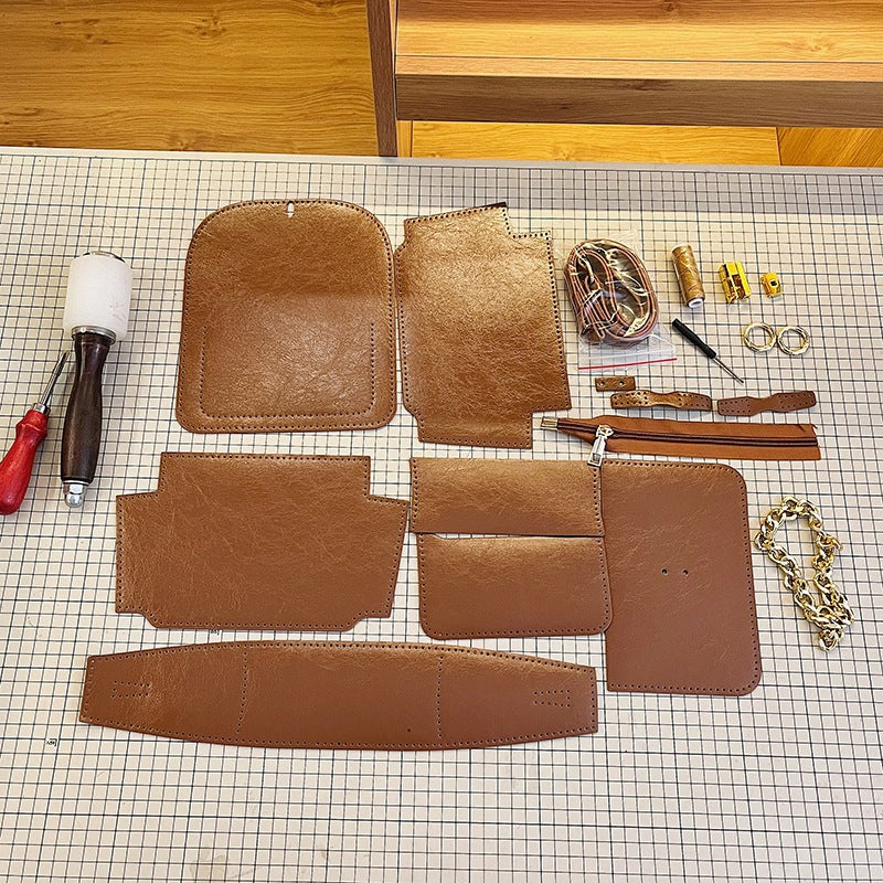 DIY PU Leather Crossbody Bag Kit – Handmade Mini Shoulder Bag Craft Kit for Beginners with Video Tutorial (Top Handle Purse)