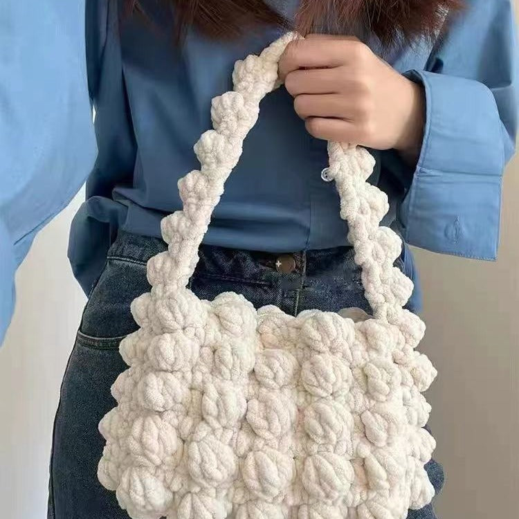 DIY Crochet Tote Bag Kit – Handmade Ice Silk Yarn Handbag Craft Set for Beginners with Video Tutorial