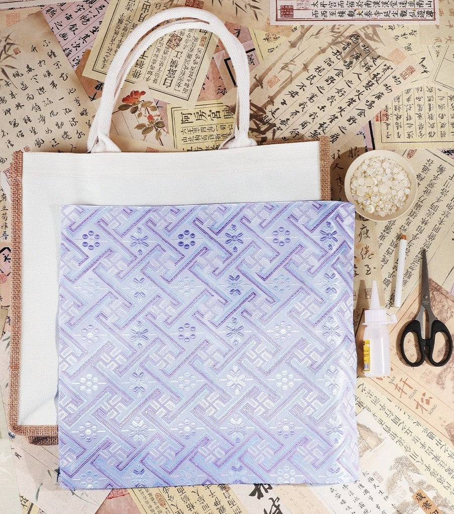 DIY Fabric Tote Bag Kit with Floral Brocade & Pearl Decoration | Handmade Canvas Handbag Craft Set Creative Gift