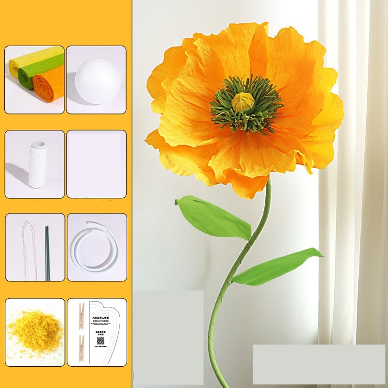 DIY Giant Poppy Crepe Paper Flower Kit | Large Handmade Artificial Flower Craft Set for Wedding, Event & Store Decoration | Macaron Color Display Props