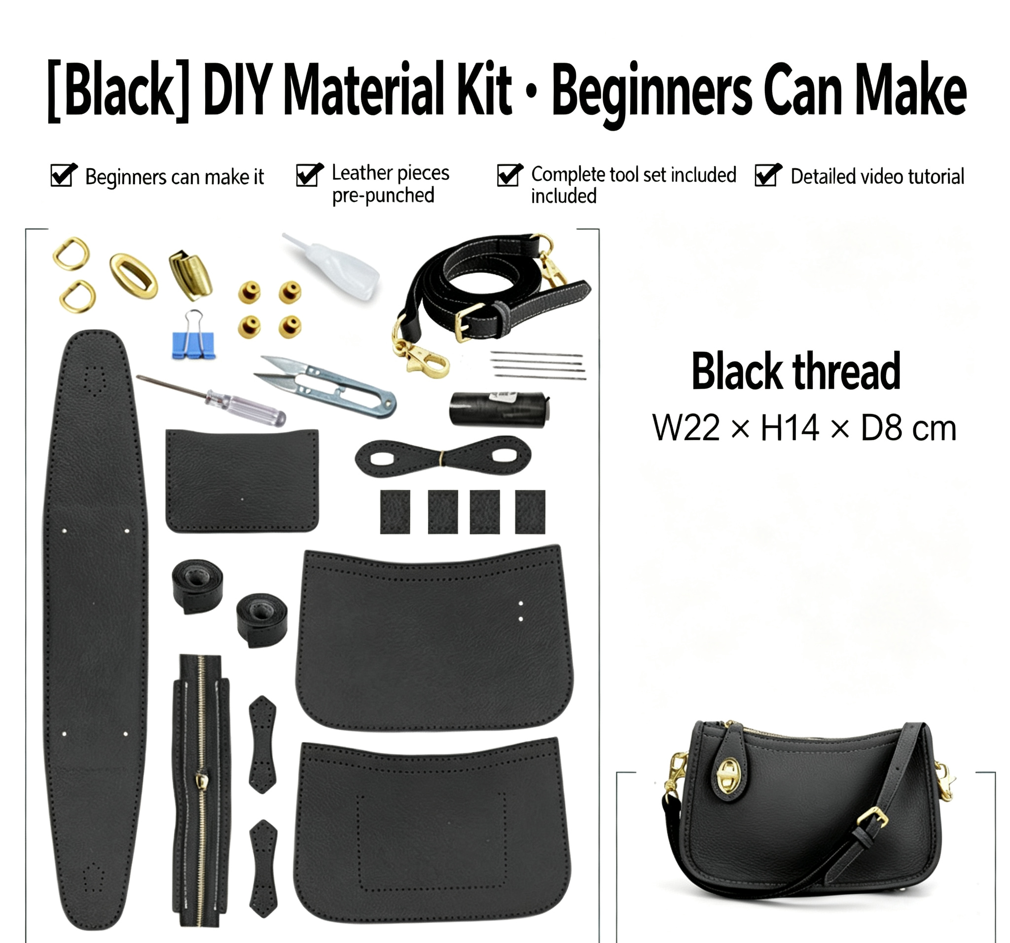 DIY Leather Bucket Bag Kit for Beginners – Genuine Leather Crossbody Purse Making Set with Video Tutorial & Complete Materials