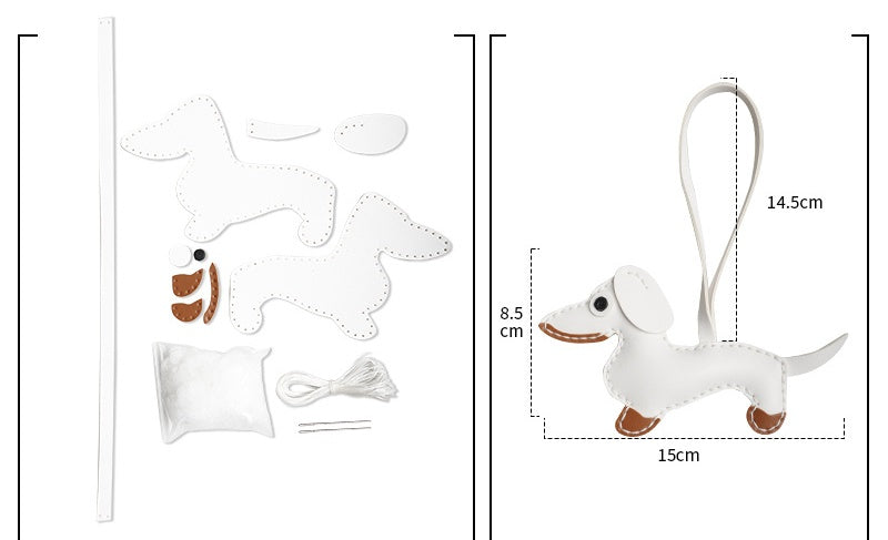 DIY Leather Dachshund Keychain Kit – Handmade Cute Dog Charm Craft Set for Beginners (PU Leather)