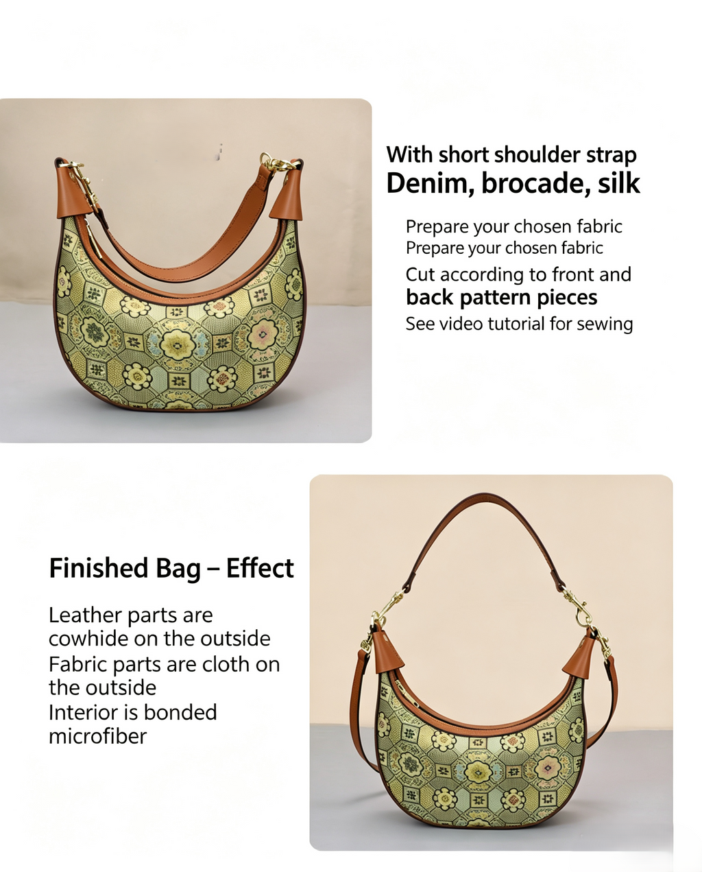 DIY Crescent Shoulder Bag Kit for Beginners, Handmade Genuine Leather Underarm Bag Making Kit, Creative Sewing Craft Gift for Women