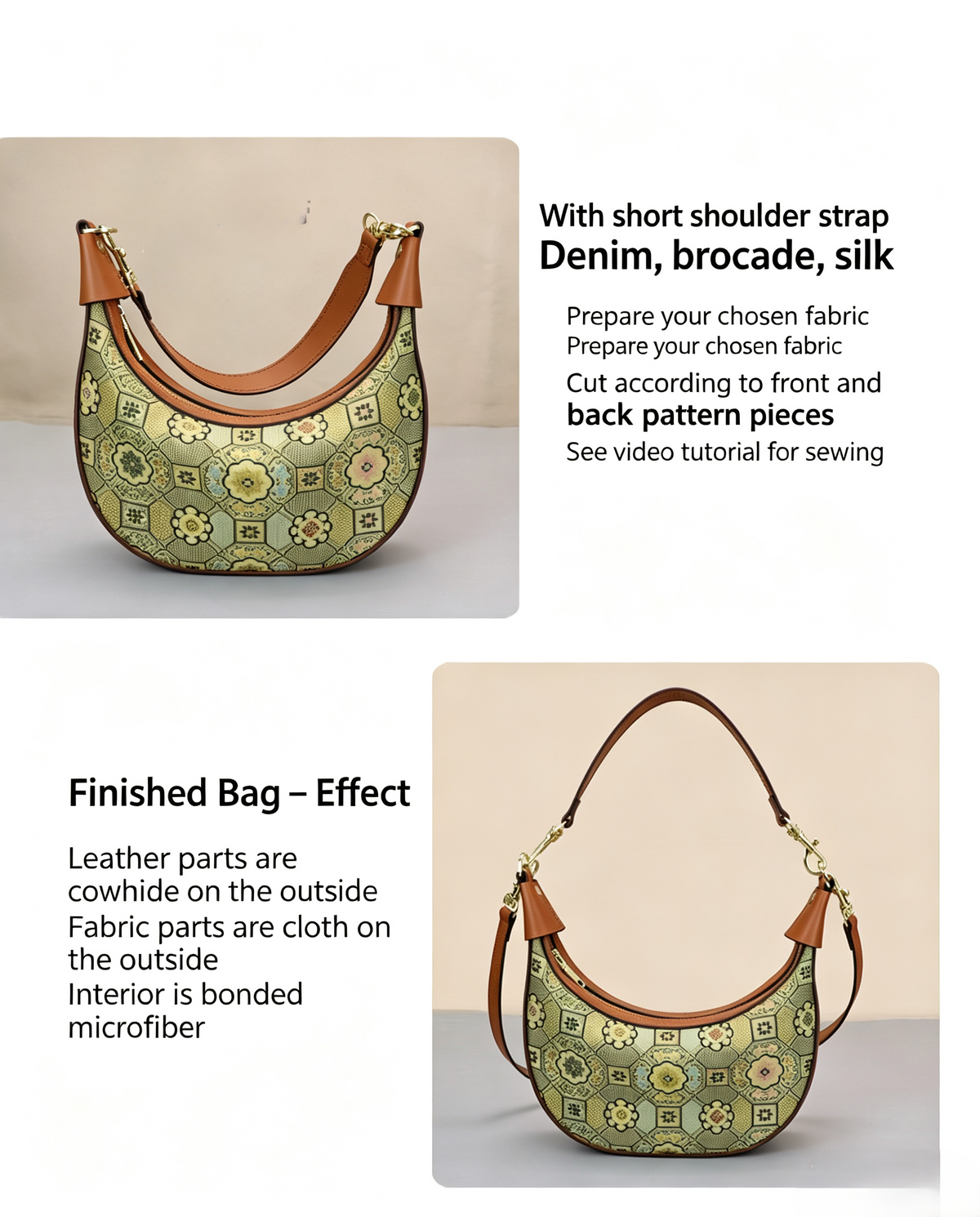 DIY Crescent Shoulder Bag Kit for Beginners, Handmade Genuine Leather Underarm Bag Making Kit, Creative Sewing Craft Gift for Women