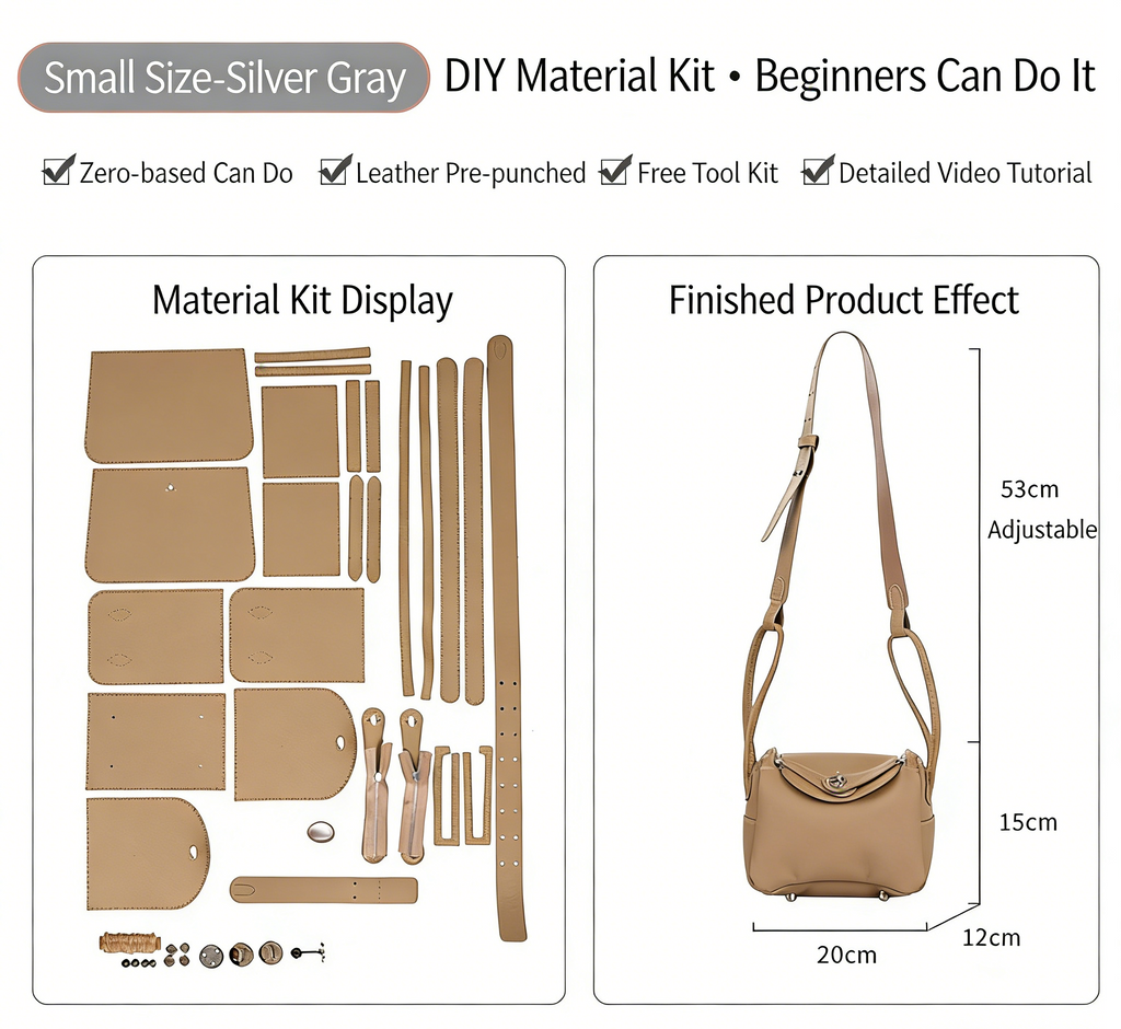 DIY Genuine Leather Shoulder Bag Kit – Handmade Cowhide Crossbody Bag Craft Set for Beginners (Small & Large Size, Video Tutorial Included)