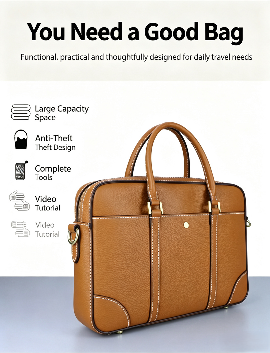 DIY Men's Full-Grain Leather Tote Bag Kit – Handmade Leather Shoulder & Crossbody Bag