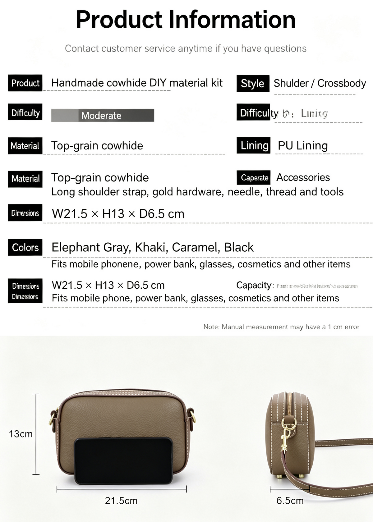 DIY Leather Crossbody Bag Kit – Beginner Handmade Shoulder Bag Making Kit