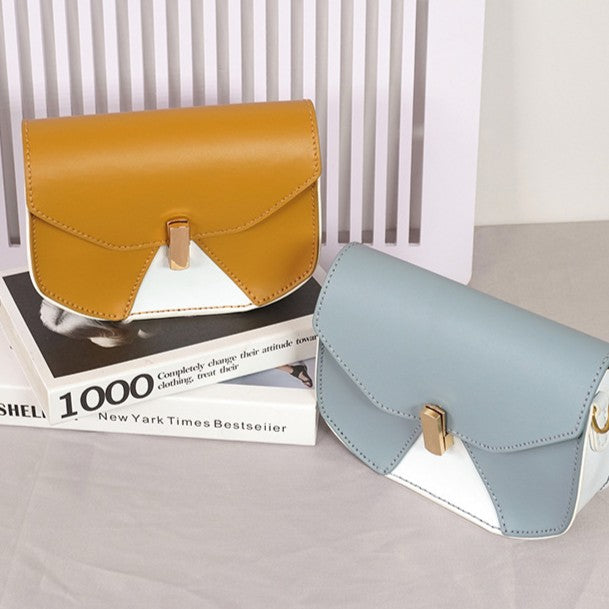 DIY Geometric Flap Genuine Leather Saddle Crossbody Bag Sewing Kit, Multi Color Adjustable Strap Shoulder Bag Handmade Craft Gift For Women