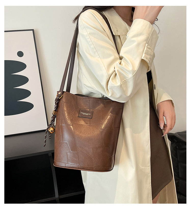 DIY PU Leather Tote Bag Kit for Beginners – Pre-Cut Hand Sewing Handbag with Video Tutorial, Shoulder & Top Handle Bag, Ivory/Khaki/Brown/Black
