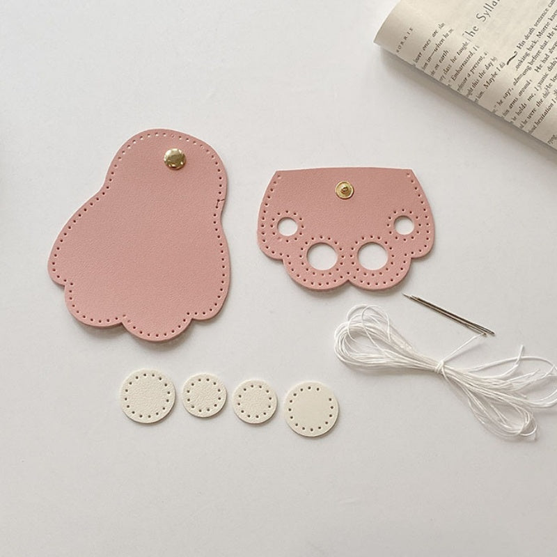 DIY Cat Paw Coin Purse Kit – Handmade PU Leather Mini Pouch & Bag Charm Craft Kit for Beginners with Video Tutorial