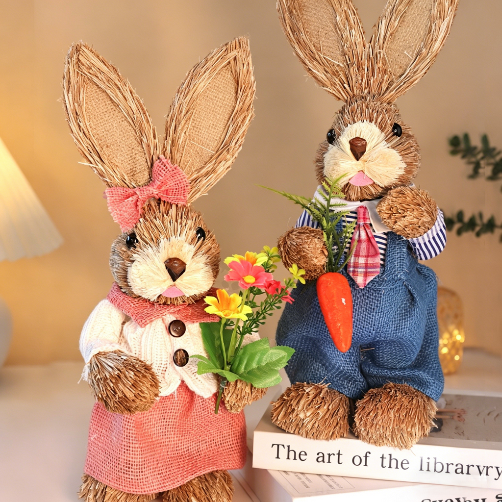 DIY Straw Bunny Craft Kit | Handmade Woven Rabbit Family Set | Spring Easter Home Decor & Mother’s Day Creative Gift