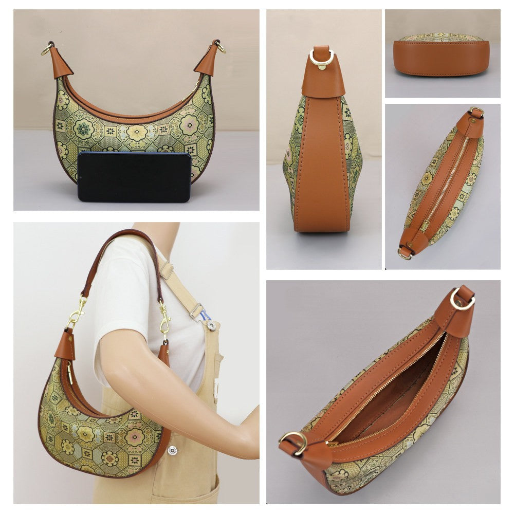 DIY Crescent Shoulder Bag Kit for Beginners, Handmade Genuine Leather Underarm Bag Making Kit, Creative Sewing Craft Gift for Women