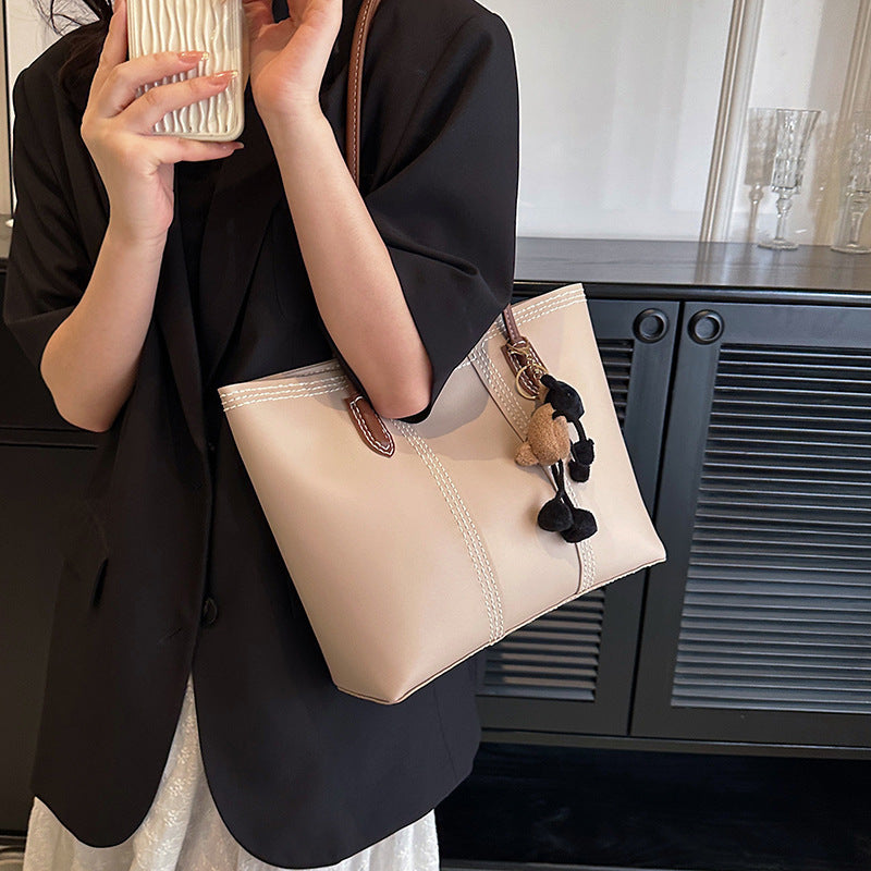 DIY PU Leather Tote Bag Kit for Beginners – Handmade Shoulder Handbag with Video Tutorial, Pre-Cut Materials, Khaki/White/Brown/Black