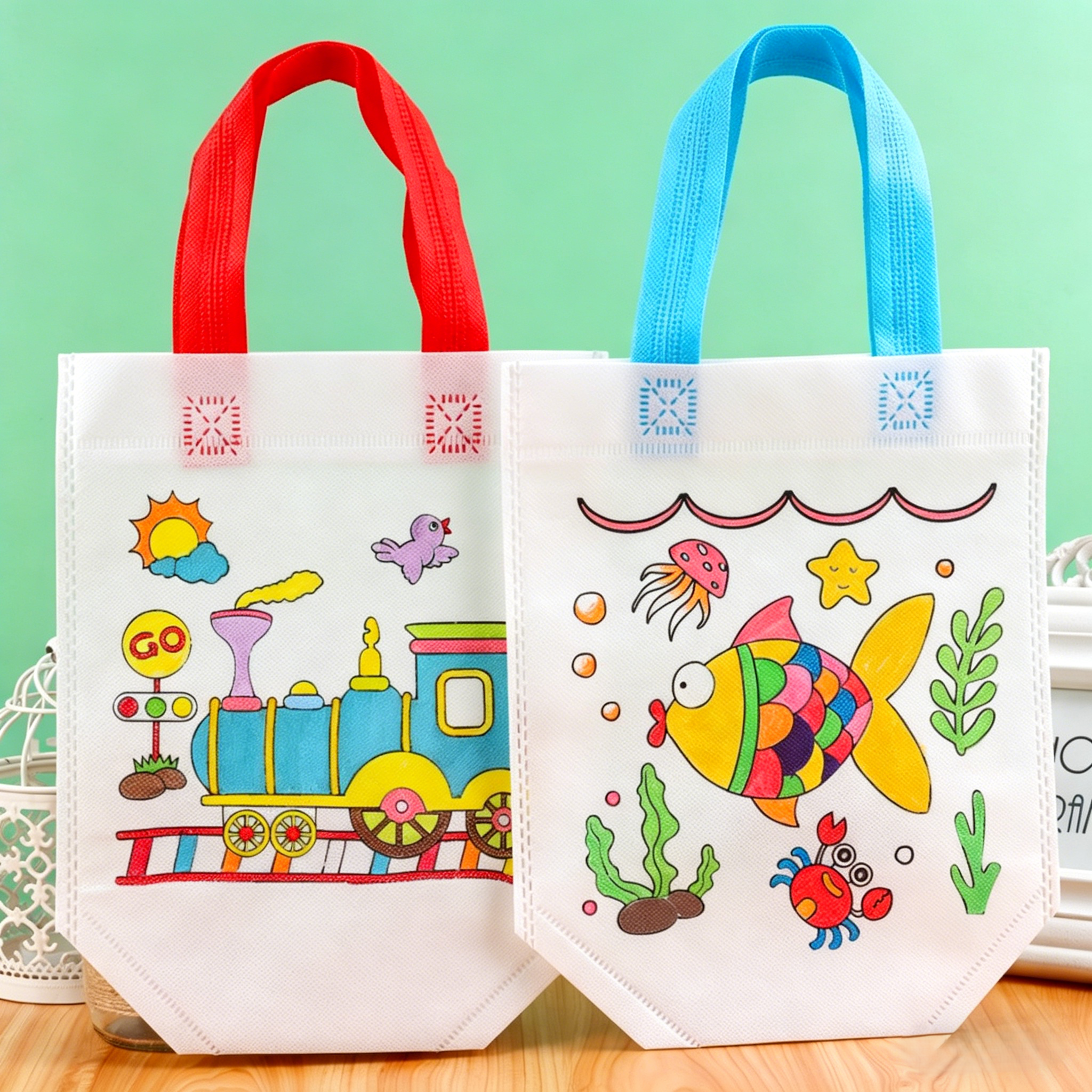 DIY Cartoon Coloring Tote Bag Kit for Kids – Creative Non-Woven Fabric Painting Handbag with Markers