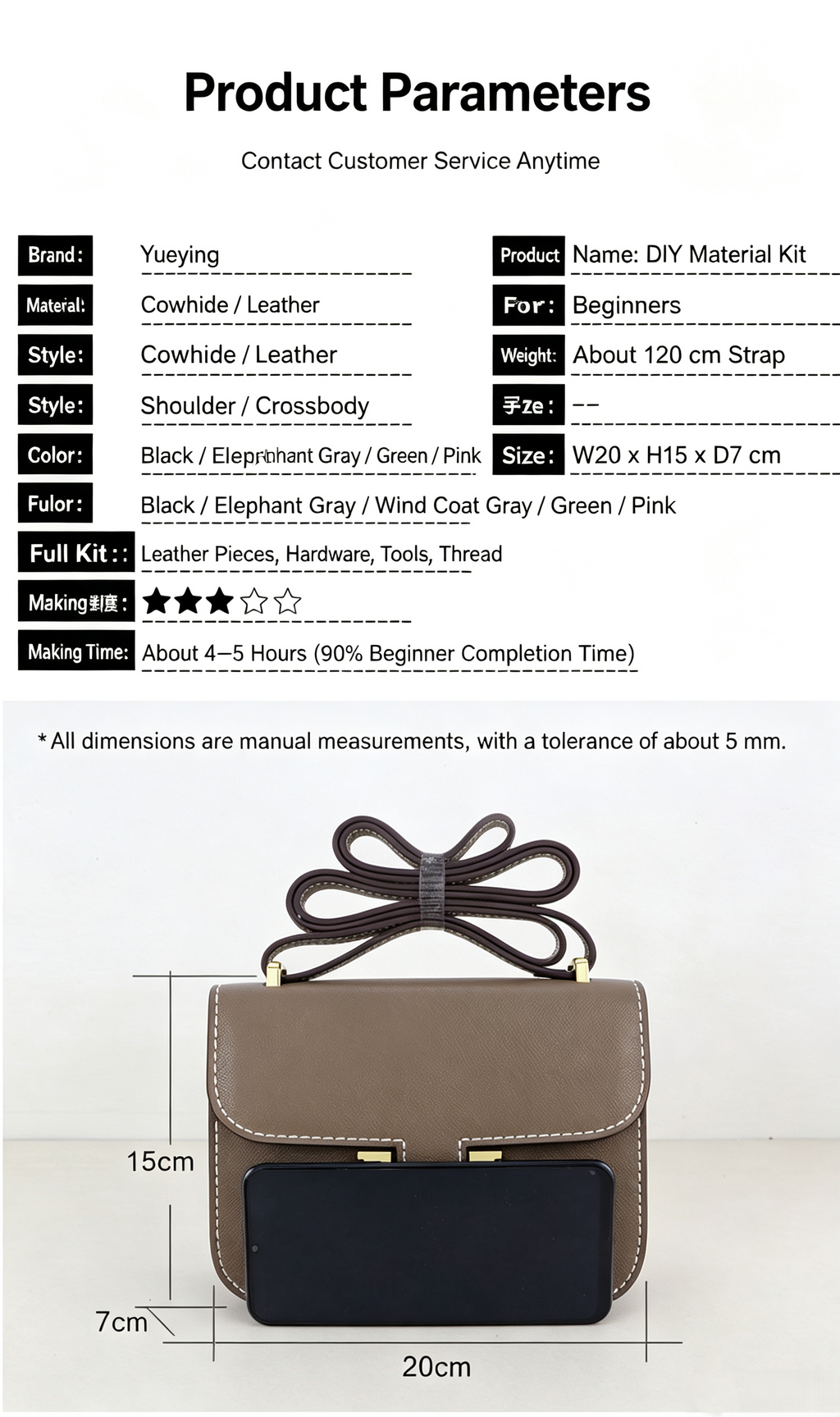 DIY Genuine Leather Crossbody Bag Kit for Beginners – Handmade Shoulder Purse Making Set with Video Tutorial & Complete Materials