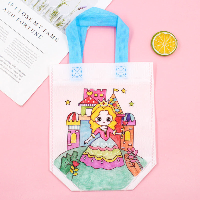 DIY Cartoon Coloring Tote Bag Kit for Kids – Creative Non-Woven Fabric Painting Handbag with Markers