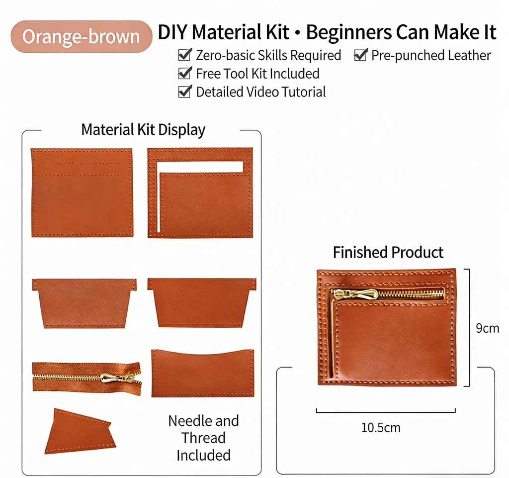 DIY Leather Wallet Kit – Handmade Cowhide Bifold Wallet Craft Set for Beginners with Video Tutorial (Compact Card & Cash Holder)