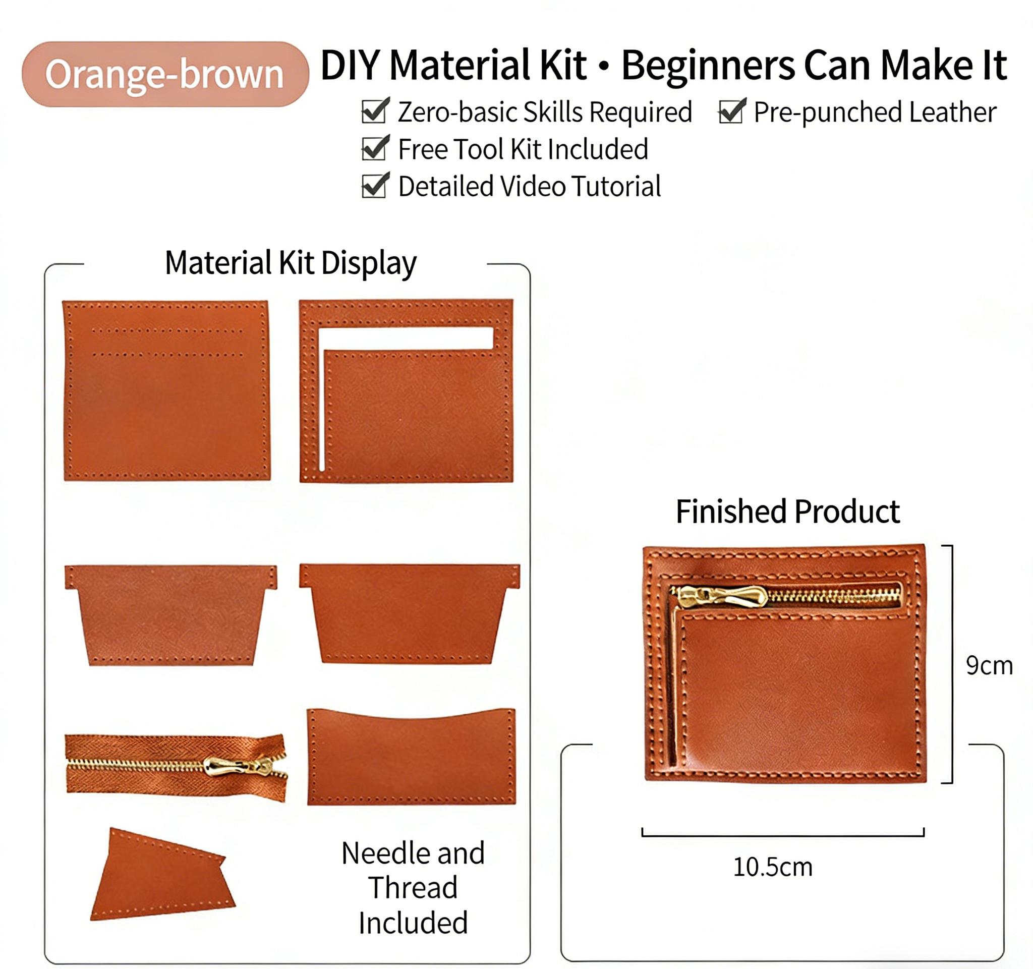 DIY Leather Wallet Kit – Handmade Cowhide Bifold Wallet Craft Set for Beginners with Video Tutorial (Compact Card & Cash Holder)
