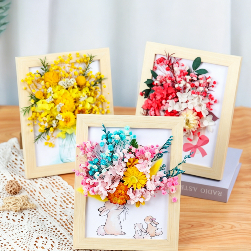 DIY Dried Flower Photo Frame Kit | Natural Preserved Flower Craft Set with Wooden Frame | Handmade Home Decor & Gift for Mother’s Day