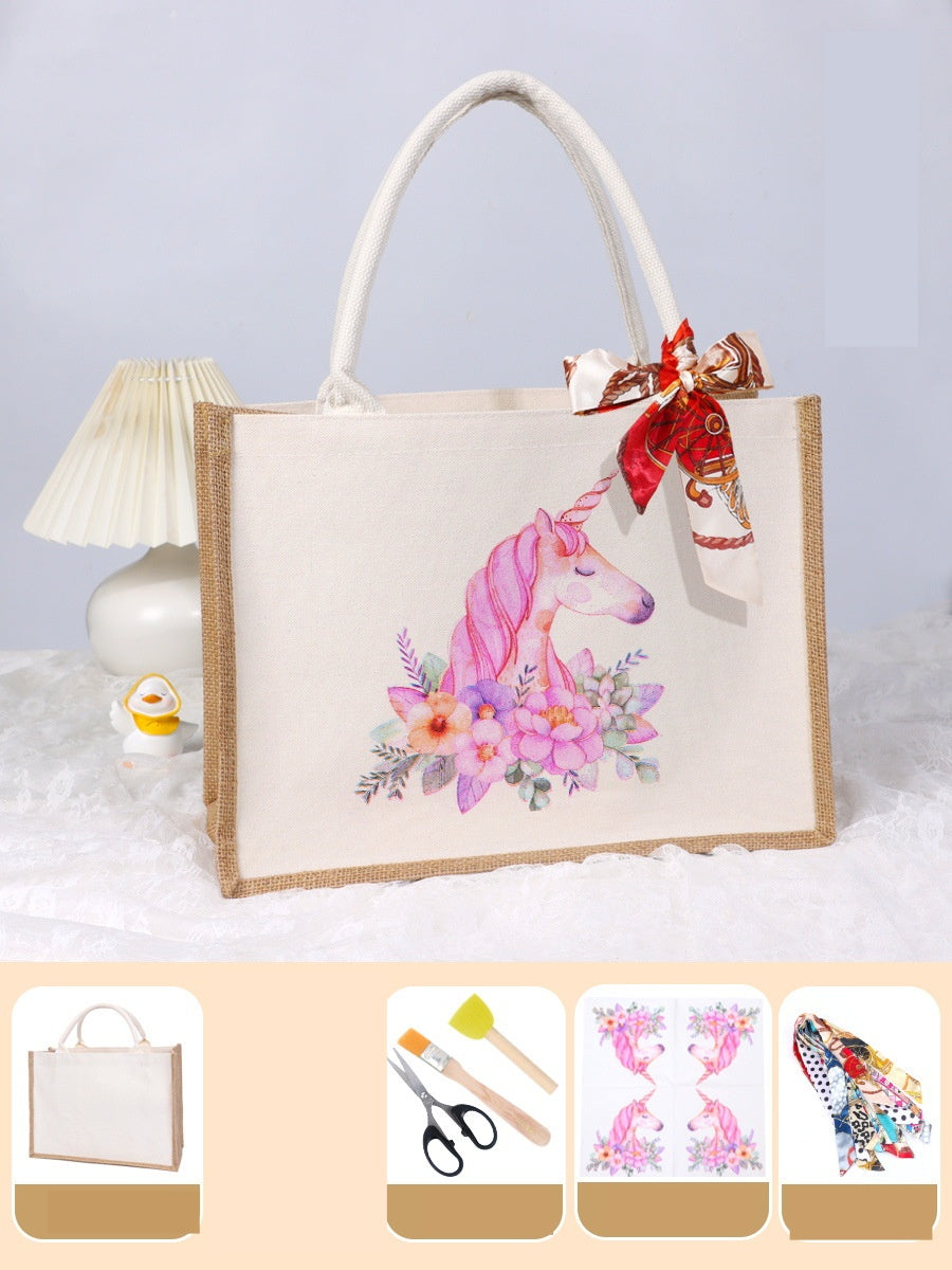 DIY Canvas Tote Bag Decorating Kit with Printed Scarf | Handmade Craft Gift Set for Adults & Kids | Personalized Tote Bag DIY Kit