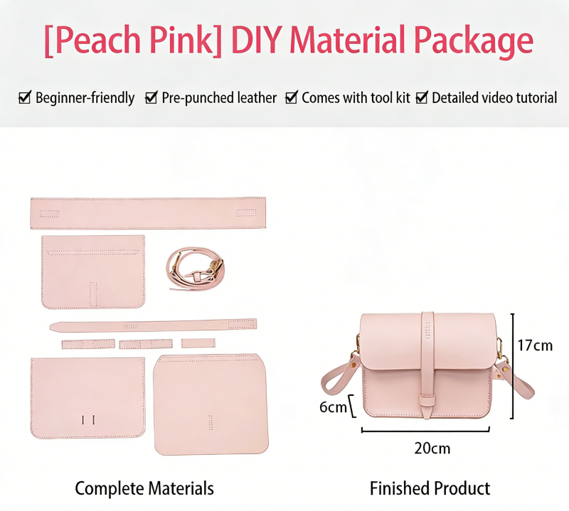 DIY Leather Envelope Crossbody Bag Kit for Beginners – Handmade Cowhide Shoulder Purse with Video Tutorial, Pre-Cut Sewing Craft Set