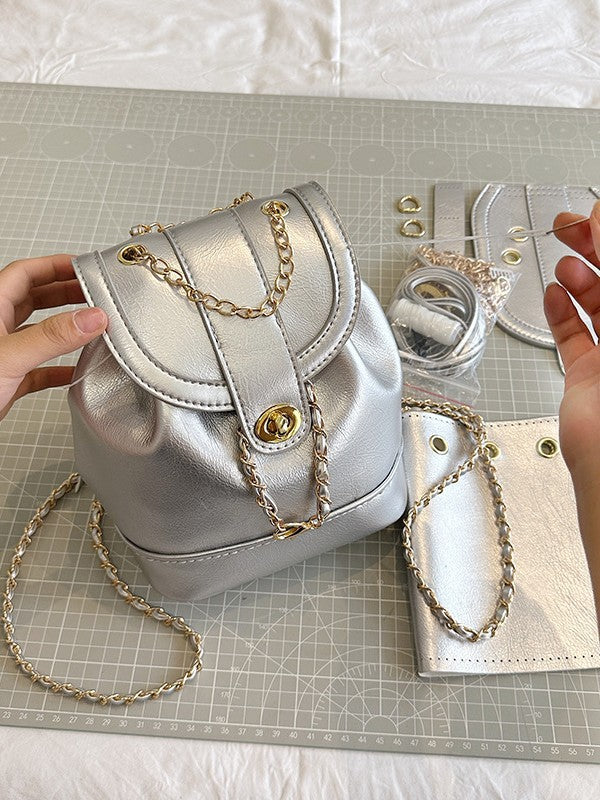 DIY PU Leather Backpack Kit for Beginners – Pre-Cut & Pre-Punched Mini Backpack Sewing Kit with Video Tutorial, Handmade Gift Craft Set