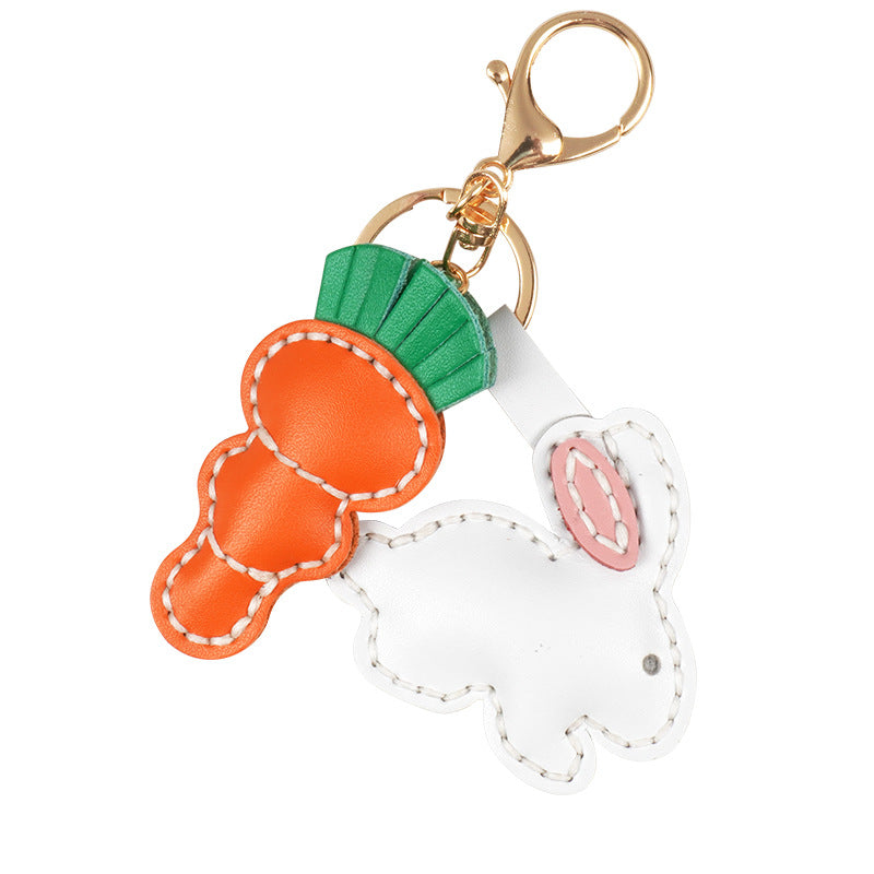 DIY Leather Bunny & Carrot Keychain Kit – Handmade Cute Animal Craft Set for Beginners