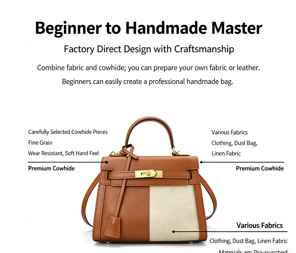 DIY Leather & Fabric Bag Kit – Beginner Crossbody, Shoulder & Handbag Making Kit