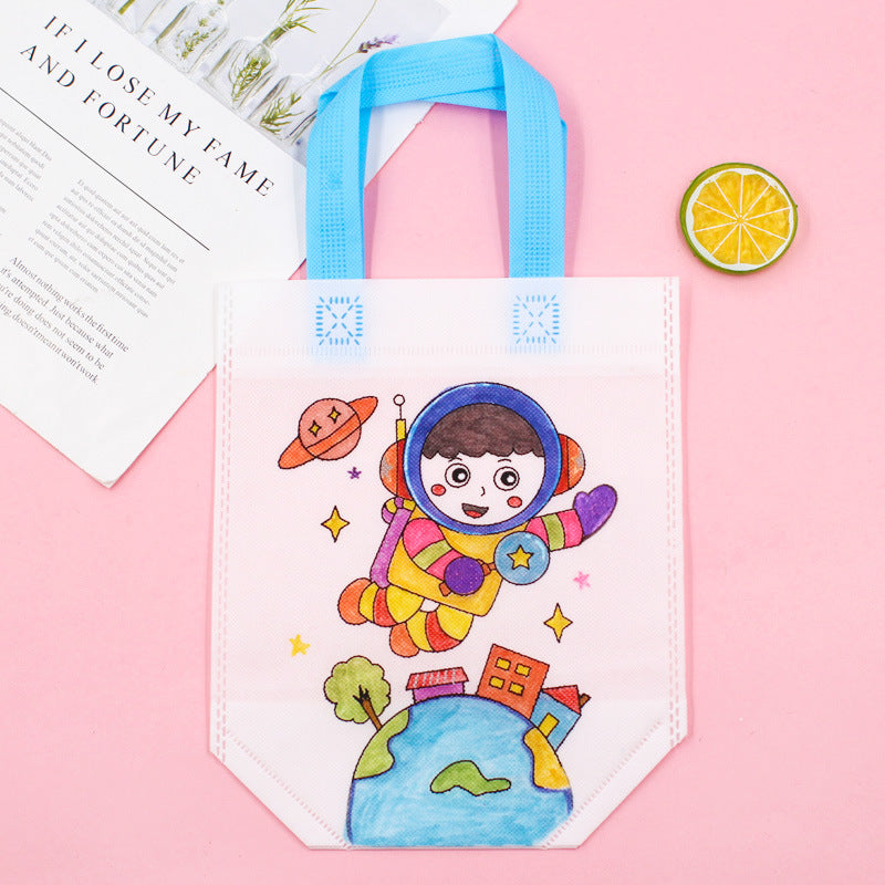 DIY Cartoon Coloring Tote Bag Kit for Kids – Creative Non-Woven Fabric Painting Handbag with Markers