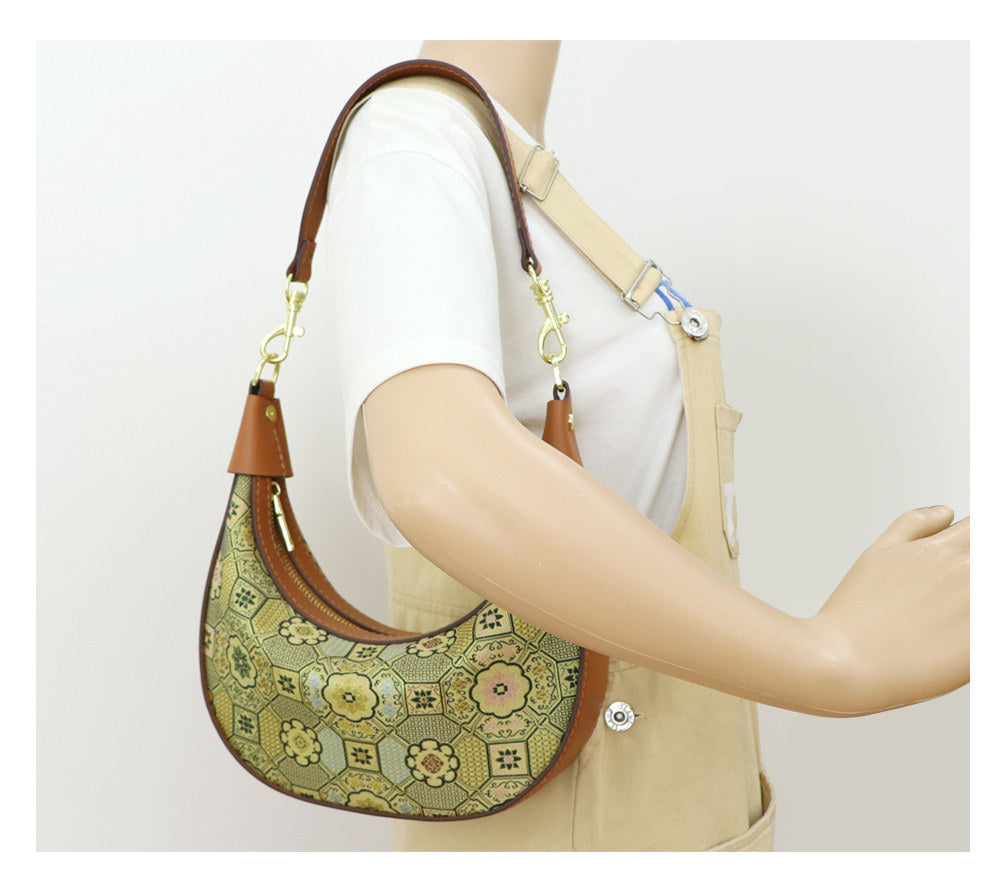 DIY Crescent Shoulder Bag Kit for Beginners, Handmade Genuine Leather Underarm Bag Making Kit, Creative Sewing Craft Gift for Women