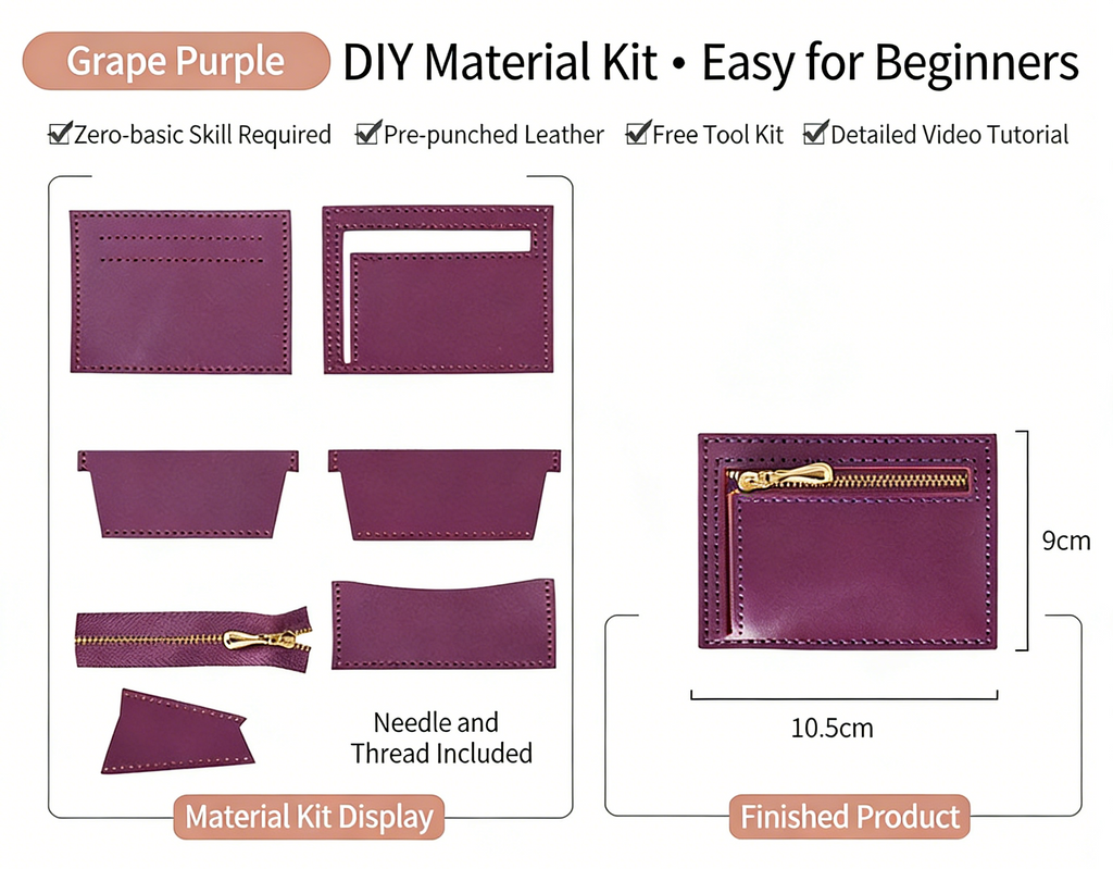 DIY Leather Wallet Kit – Handmade Cowhide Bifold Wallet Craft Set for Beginners with Video Tutorial (Compact Card & Cash Holder)