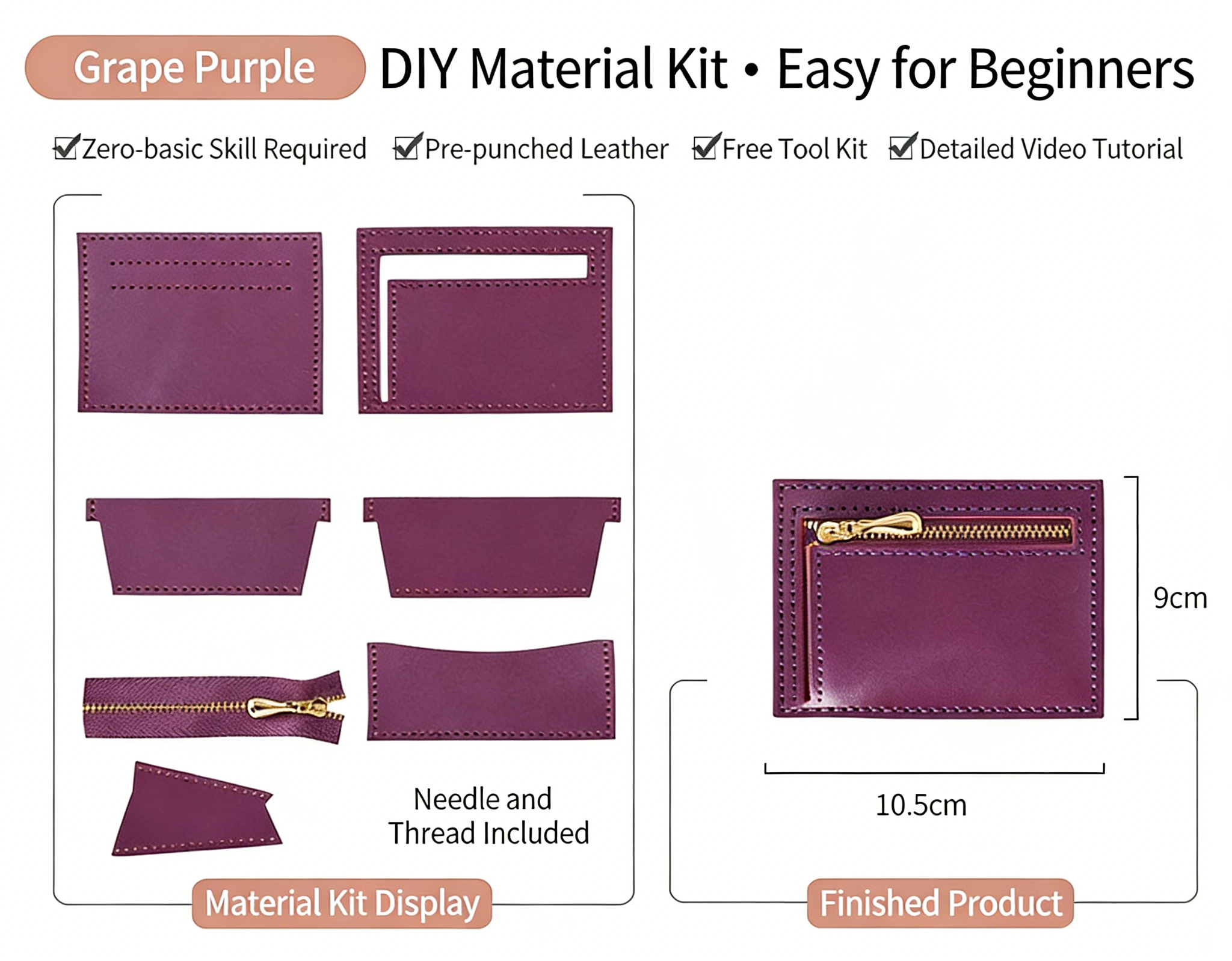 DIY Leather Wallet Kit – Handmade Cowhide Bifold Wallet Craft Set for Beginners with Video Tutorial (Compact Card & Cash Holder)