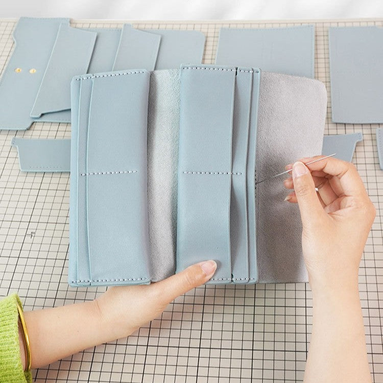 DIY Genuine Leather Long Card Holder Wallet Kit – Handmade Bifold Card Wallet Craft Kit for Beginners with Video Tutorial