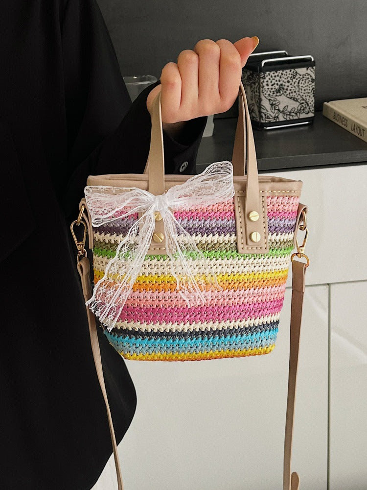 DIY Woven Straw & PU Leather Handbag Kit for Beginners – Handmade Crossbody Tote Bag Sewing Kit with Video Tutorial