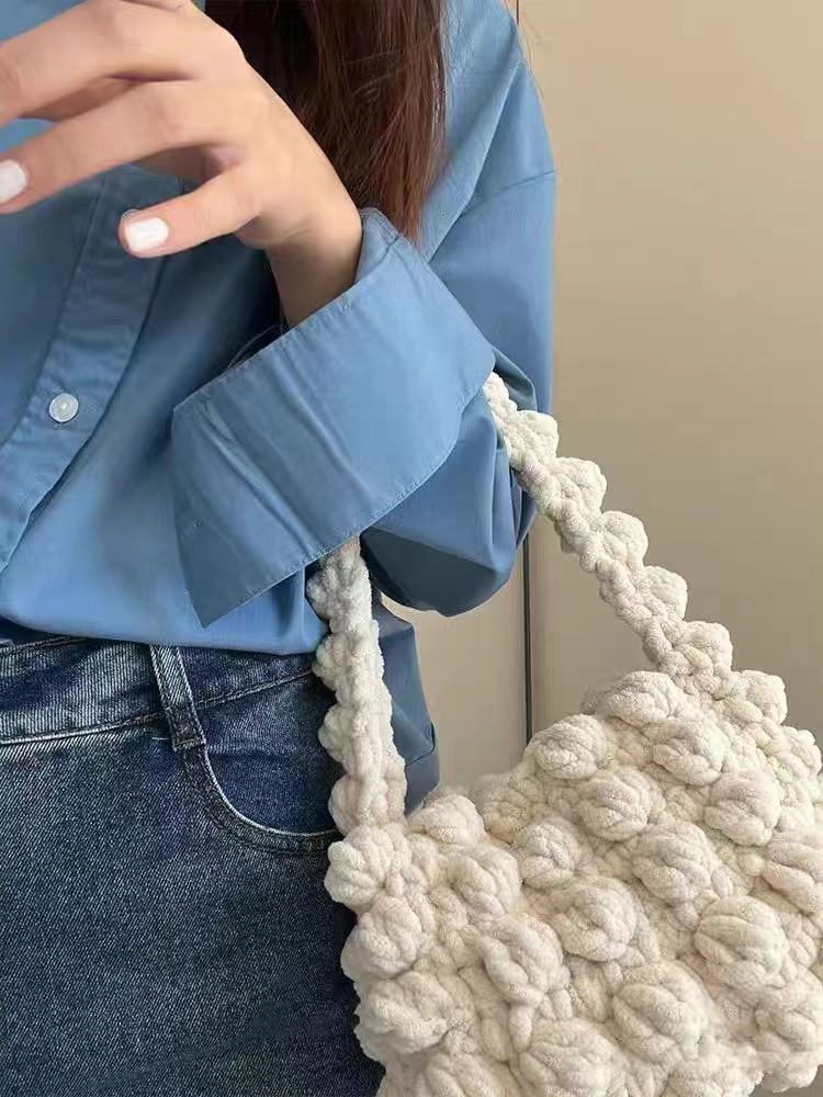 DIY Crochet Tote Bag Kit – Handmade Ice Silk Yarn Handbag Craft Set for Beginners with Video Tutorial