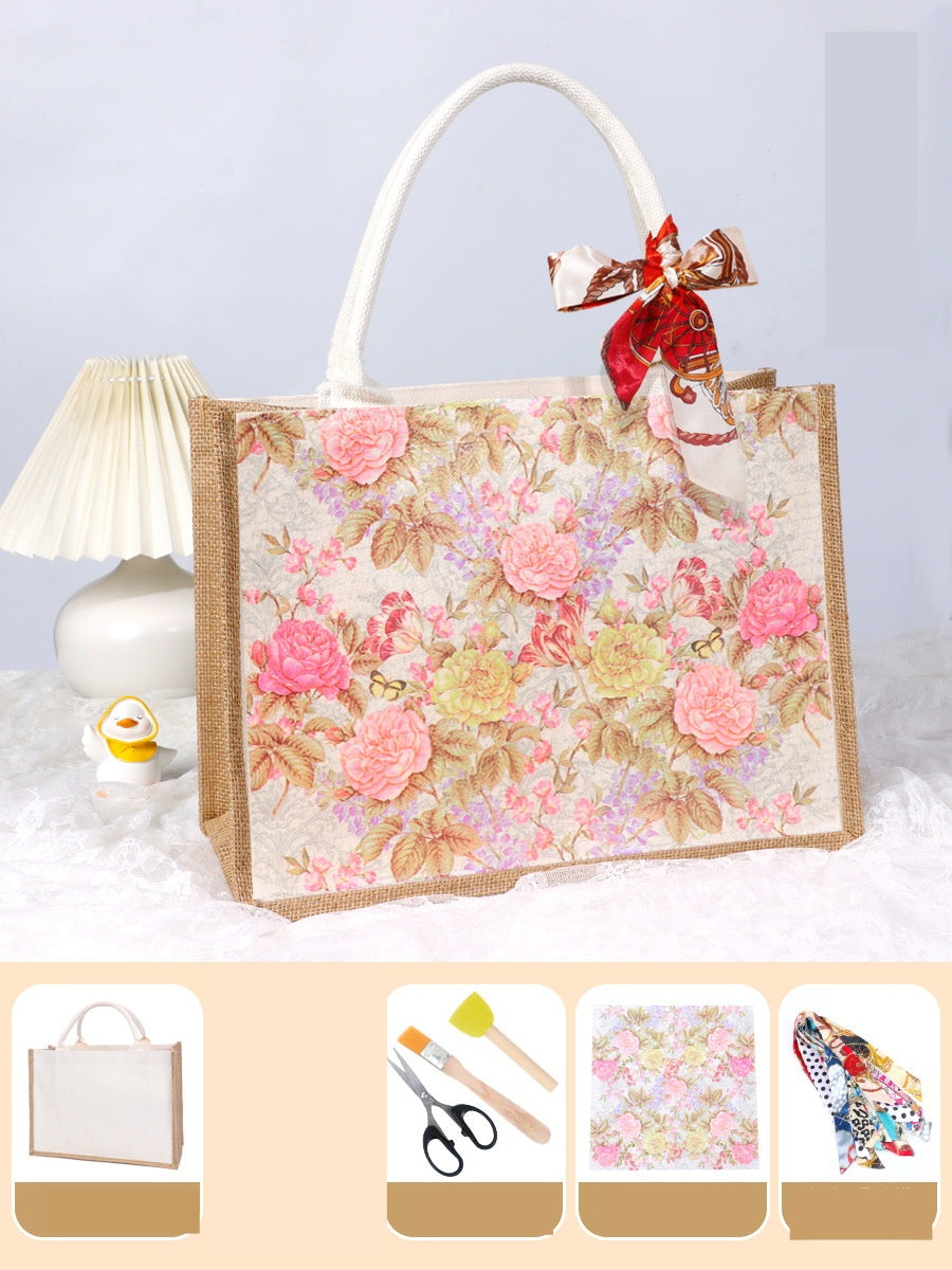 DIY Canvas Tote Bag Decorating Kit with Printed Scarf | Handmade Craft Gift Set for Adults & Kids | Personalized Tote Bag DIY Kit