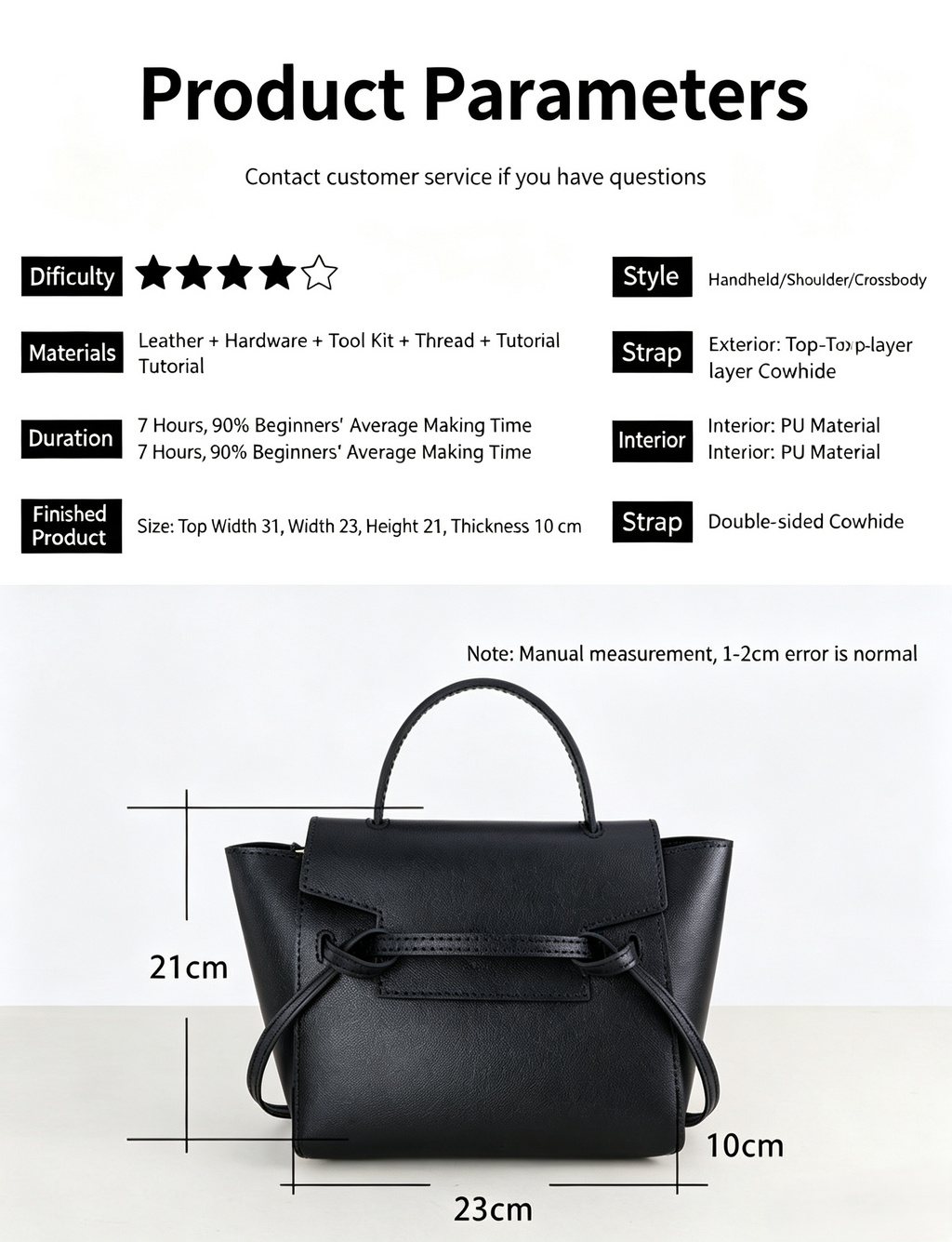 DIY Leather Bag Kit – Beginner Top-Grain Cowhide Crossbody & Shoulder Handbag