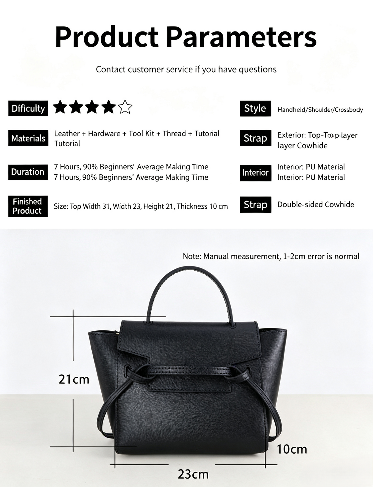 DIY Leather Bag Kit – Beginner Top-Grain Cowhide Crossbody & Shoulder Handbag