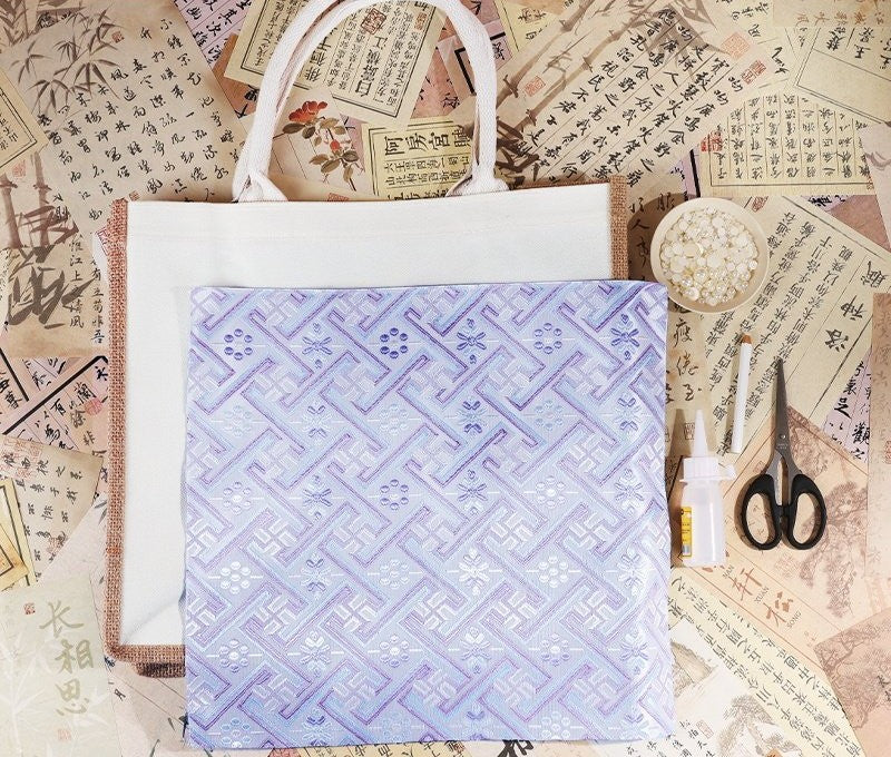 DIY Fabric Tote Bag Kit with Floral Brocade & Pearl Decoration | Handmade Canvas Handbag Craft Set Creative Gift