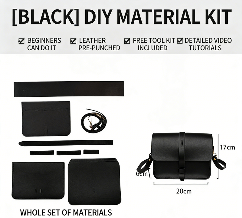 DIY Leather Envelope Crossbody Bag Kit for Beginners – Handmade Cowhide Shoulder Purse with Video Tutorial, Pre-Cut Sewing Craft Set