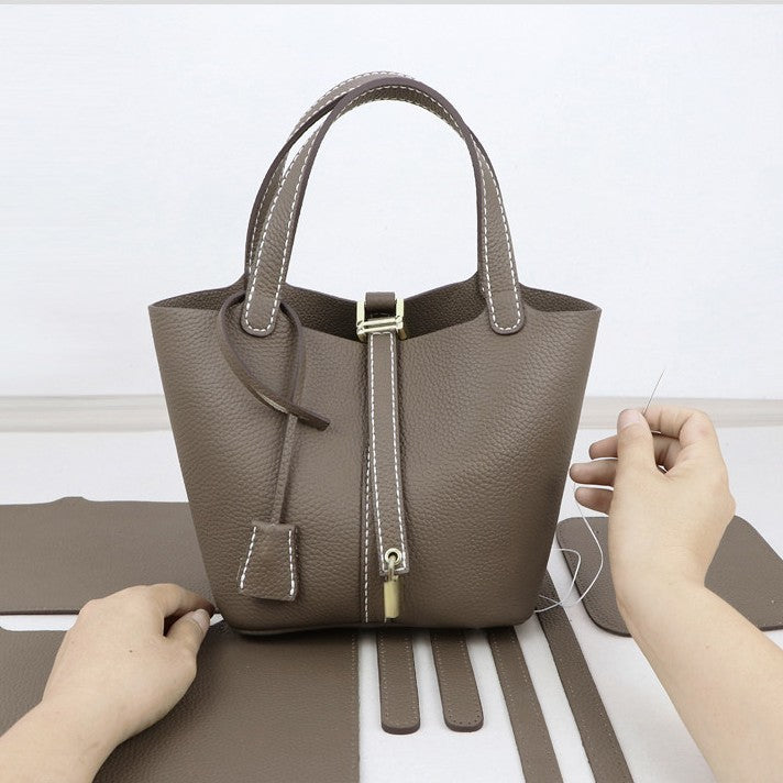 DIY Leather Bucket Bag Kit for Beginners – Genuine Leather Handbag Making Set with Video Tutorial & Complete Materials