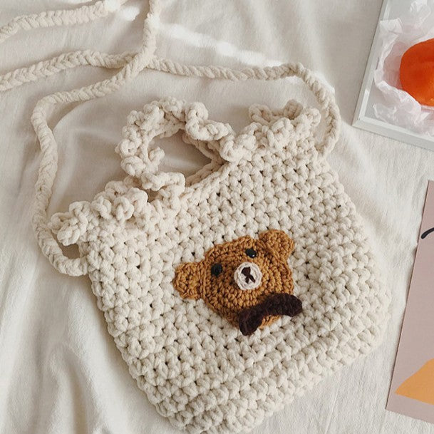 DIY Crochet Animal Shoulder Bag Kit for Beginners – Handmade Bear & Fruit Crossbody Bag with Video Tutorial