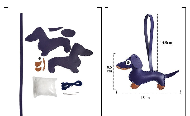 DIY Leather Dachshund Keychain Kit – Handmade Cute Dog Charm Craft Set for Beginners (PU Leather)