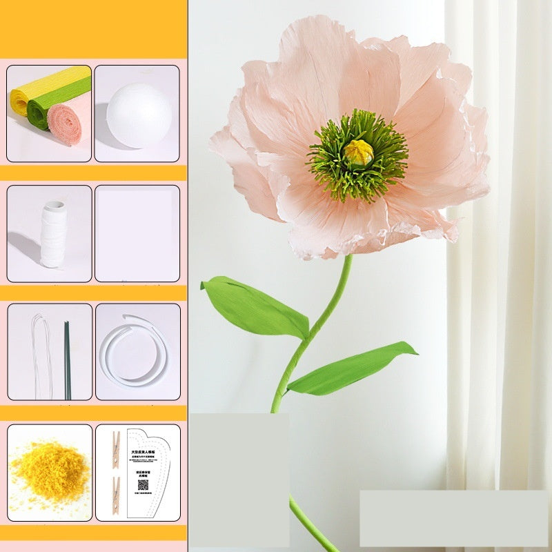 DIY Giant Poppy Crepe Paper Flower Kit | Large Handmade Artificial Flower Craft Set for Wedding, Event & Store Decoration | Macaron Color Display Props