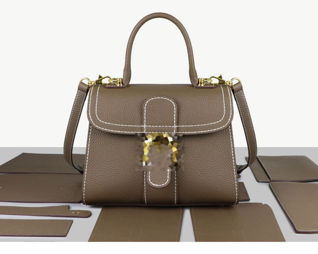 DIY Leather Handbag Kit – Handmade Genuine Leather Shoulder Tote Bag Craft Set for Beginners