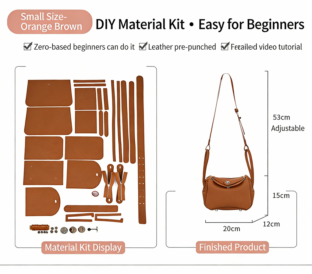 DIY Genuine Leather Shoulder Bag Kit – Handmade Cowhide Crossbody Bag Craft Set for Beginners (Small & Large Size, Video Tutorial Included)