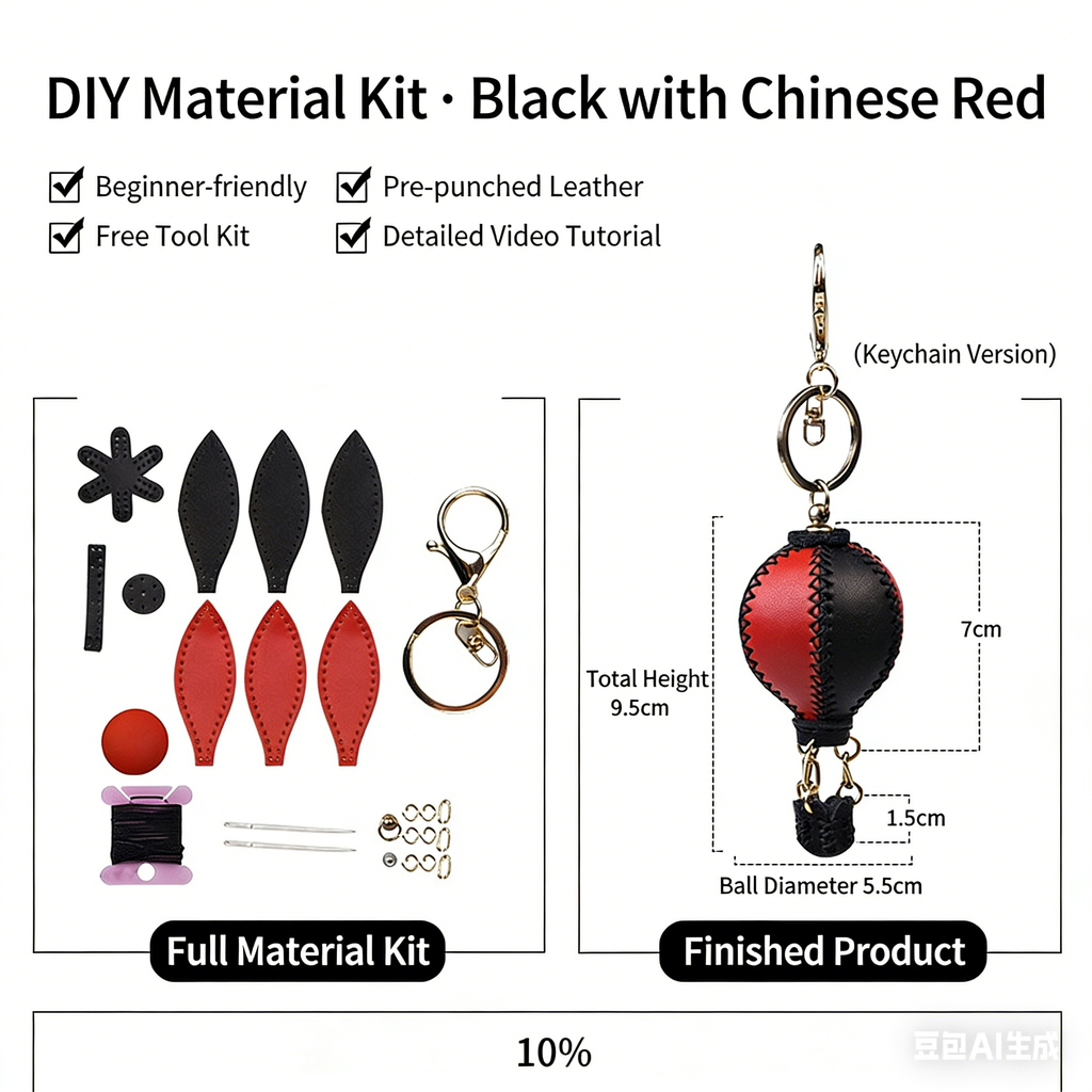 DIY Genuine Leather Keychain Charm Kit for Beginners – Handmade Bag Charm & Keyring Craft Kit with Pre-Cut Materials and Video Tutorial