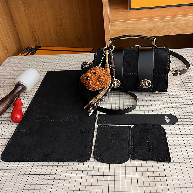 DIY Suede Leather Shoulder Bag Kit for Beginners – Handmade Crossbody Purse Sewing Kit with Pre-Cut Materials & Video Tutorial