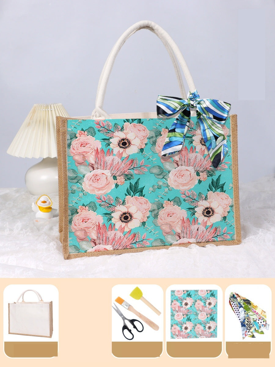DIY Canvas Tote Bag Decorating Kit with Printed Scarf | Handmade Craft Gift Set for Adults & Kids | Personalized Tote Bag DIY Kit